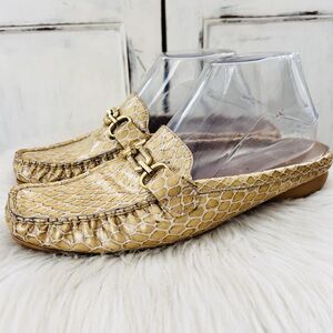 St John Gold Leather Reptile Skin Buckled Driving Loafers Slip on Shoes -Size 8M